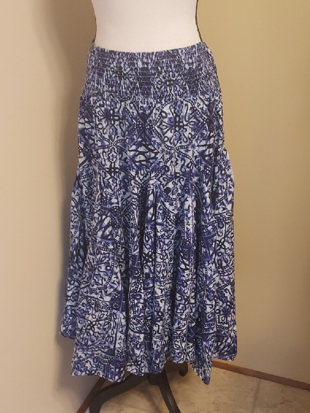 Grace Elements Blue & White Patterned Maxi Skirt